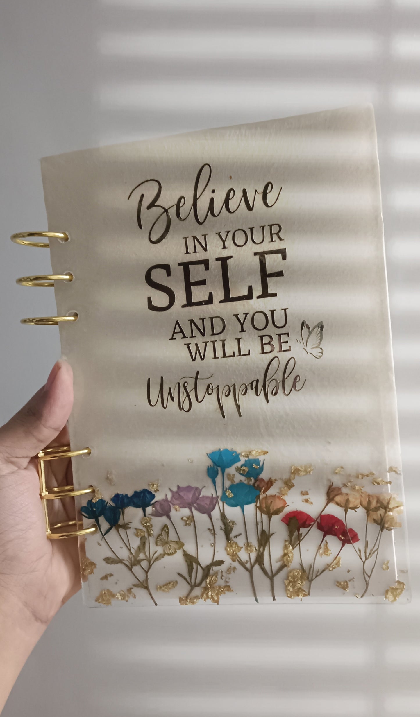 Pearl white floral resin diary