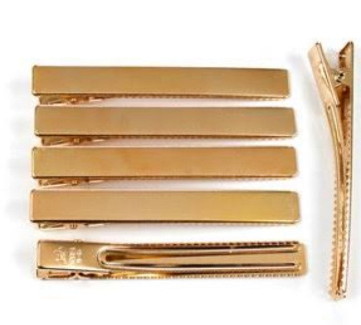 Big flat hair clips gold metal pack of 1