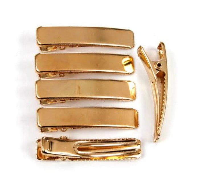 Small flat hair clips gold metal pack of 5