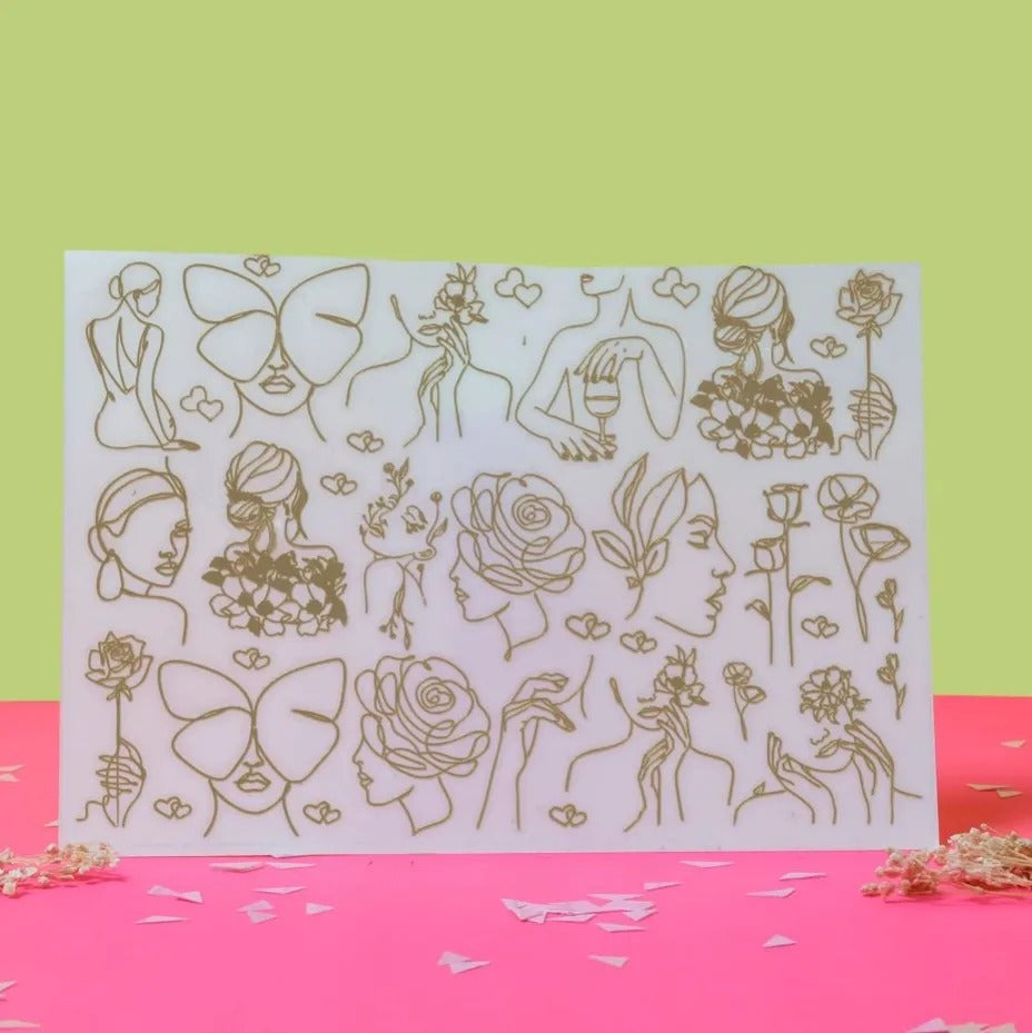 Lady Line Art Metal Sticker (A5)