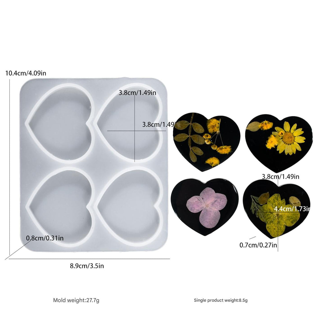 4cavity heart keychain mold