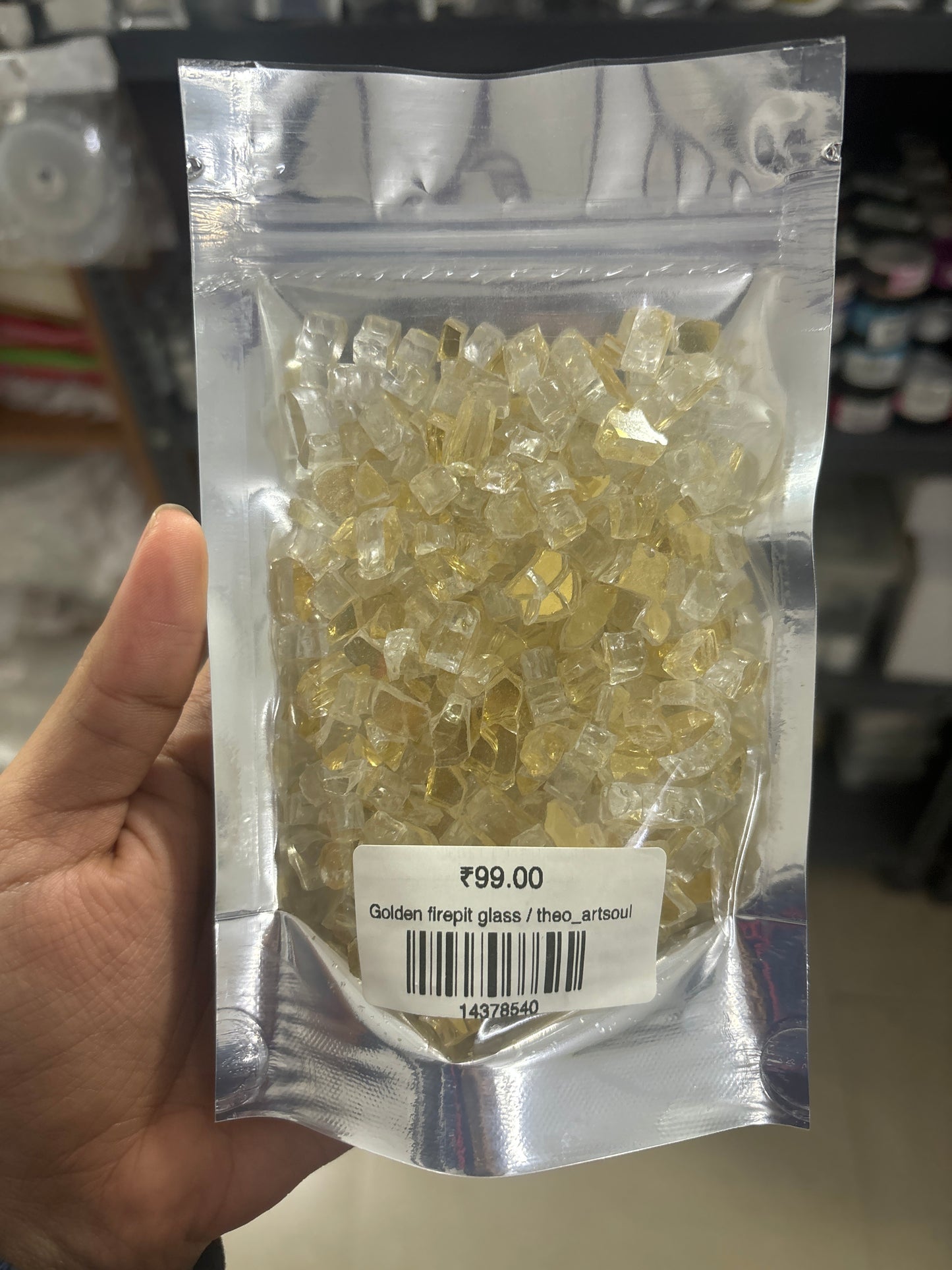 Golden firepit glass