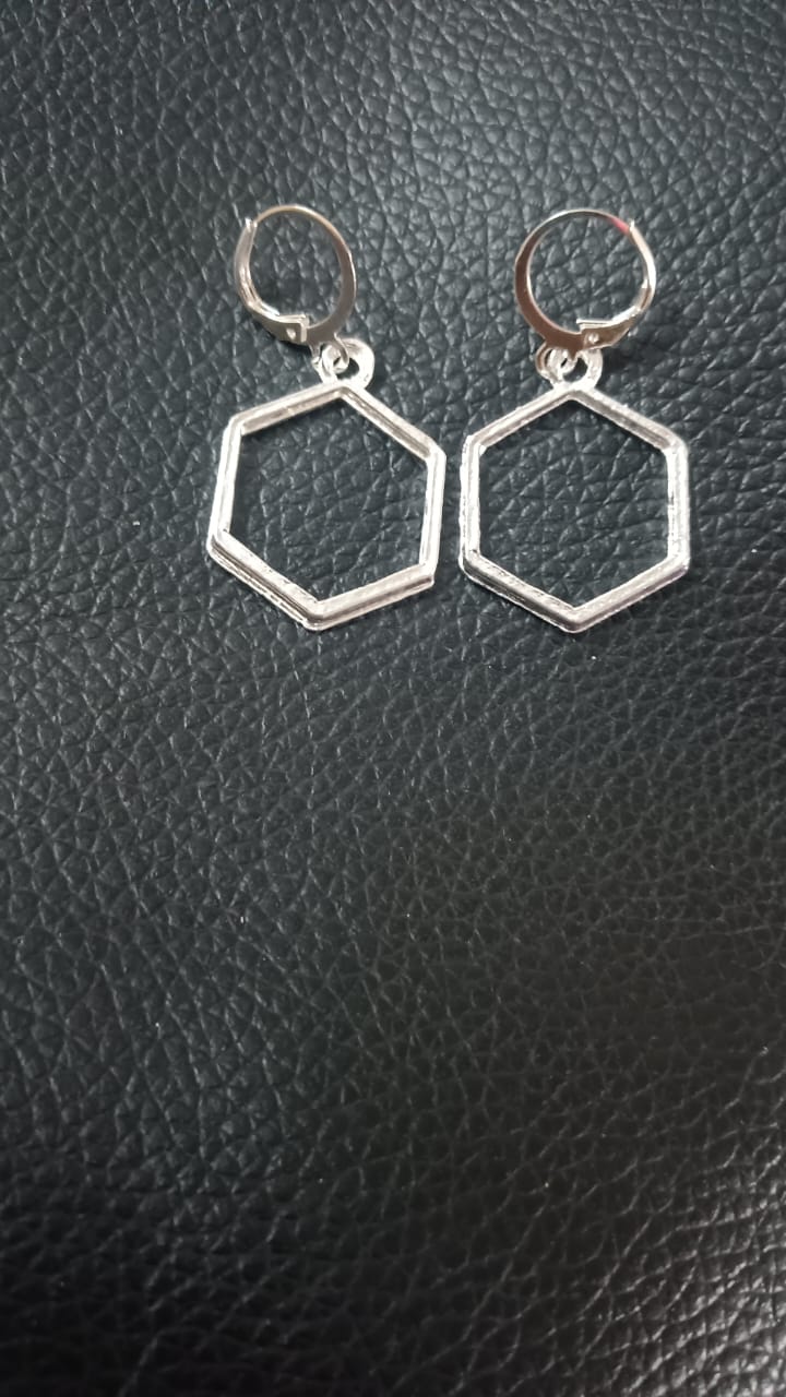 Hexagon silver earrings