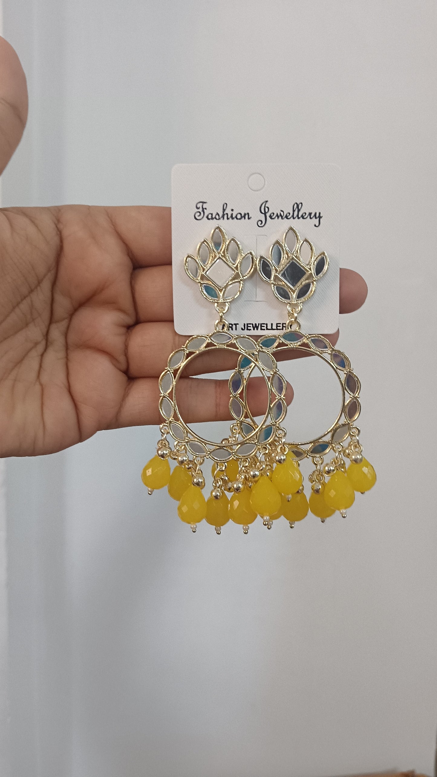 Mirror jhumka yellow