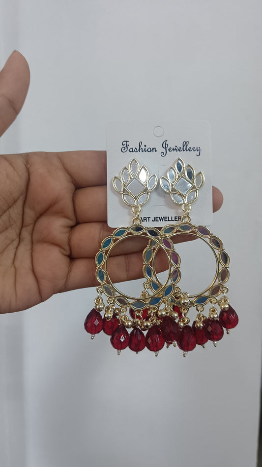 Mirror jhumka maroon