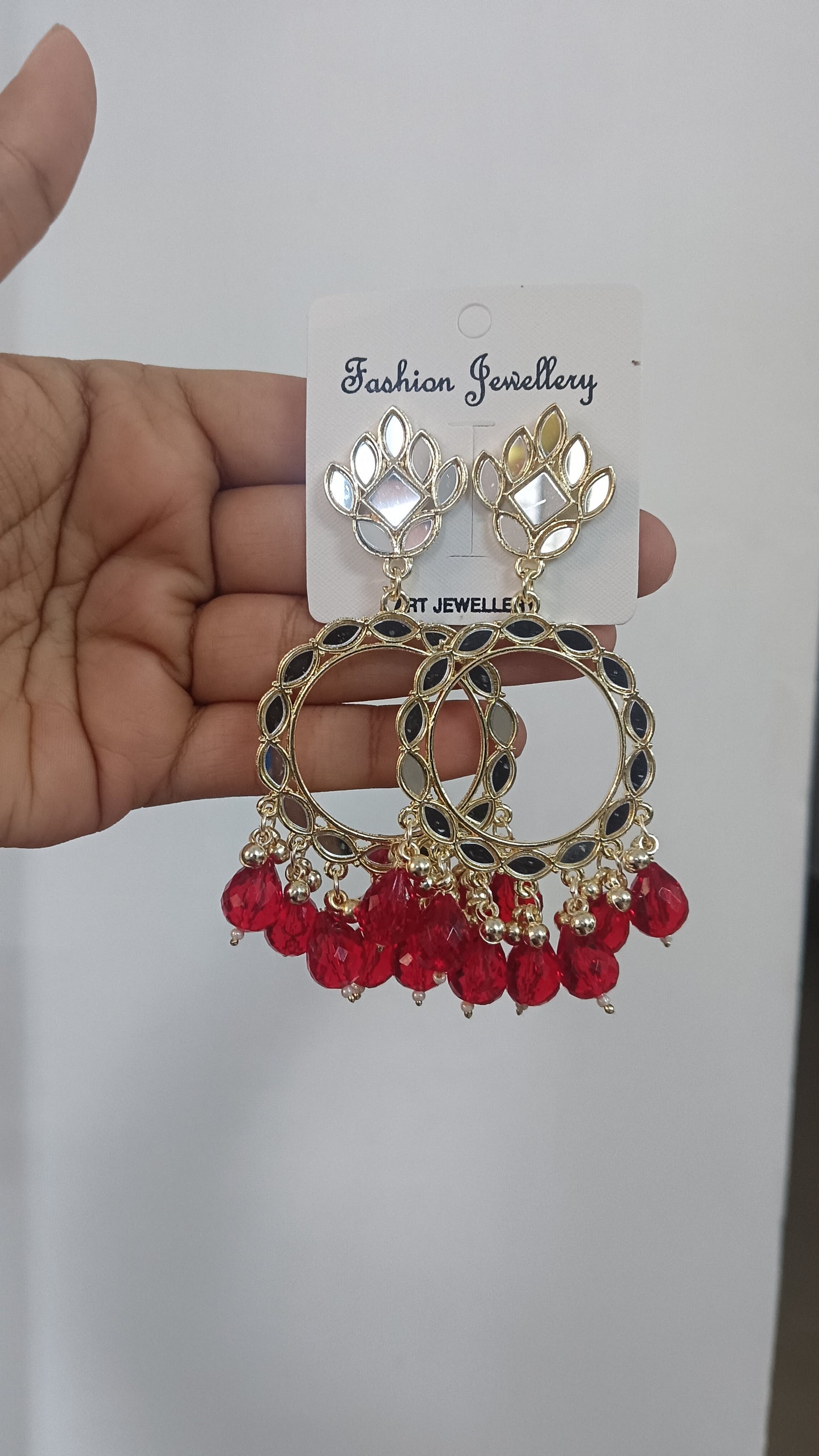 Mirror jhumka red