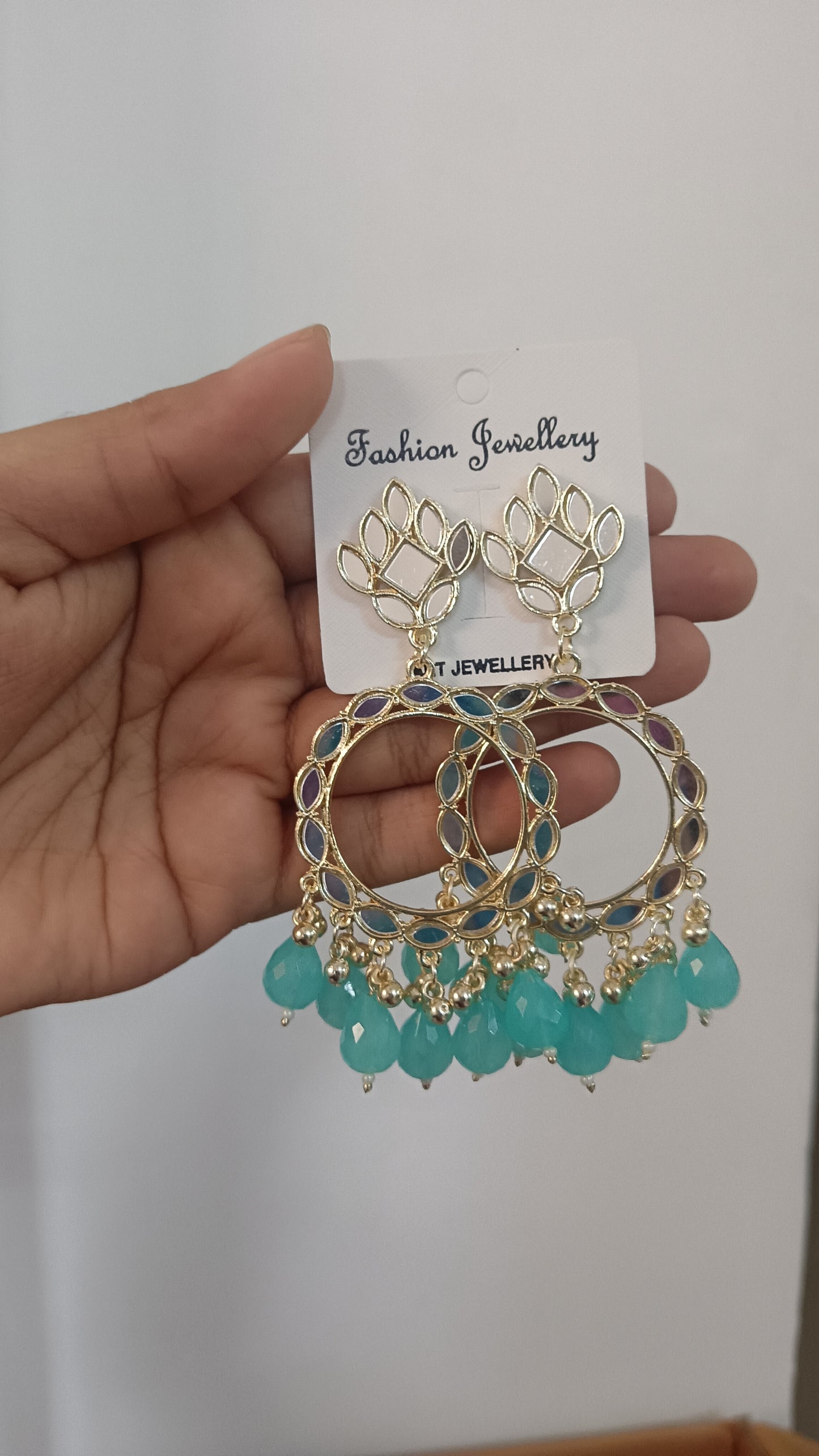 Mirror jhumka light blue