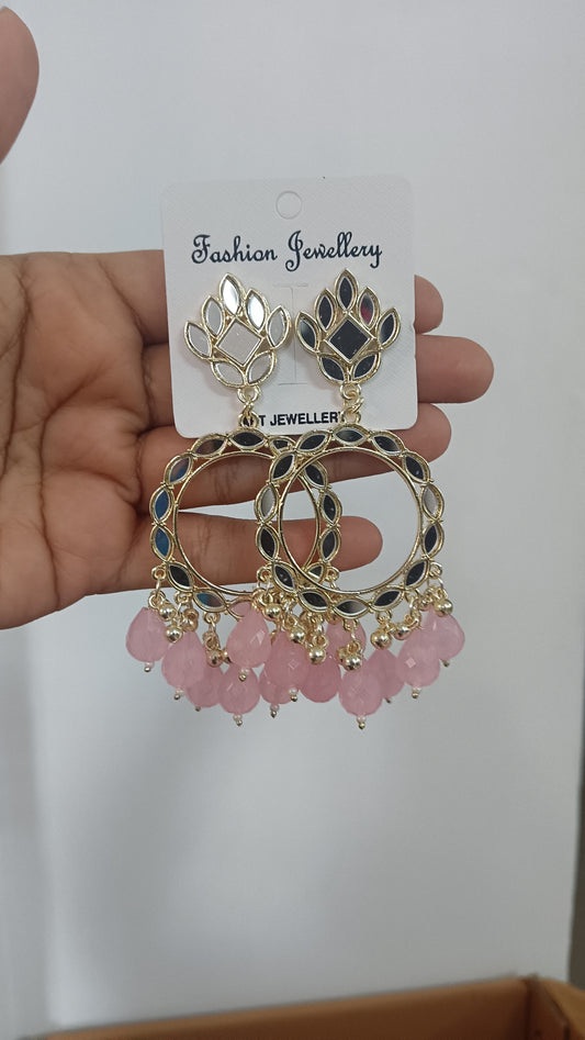 Mirror jhumka baby pink