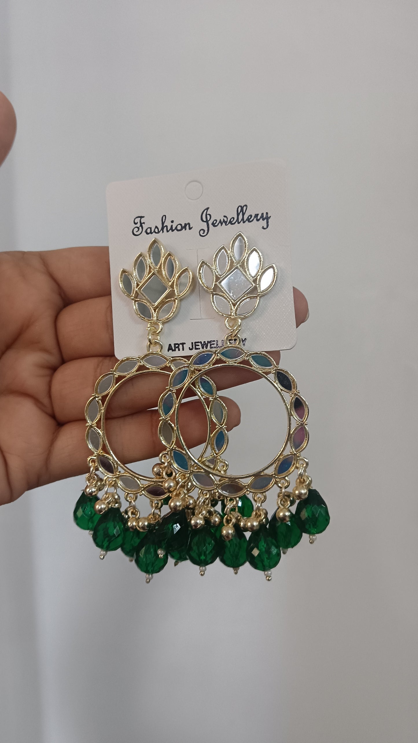 Mirror jhumka dark green