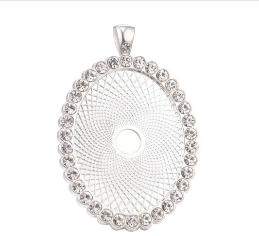 Diamond oval crystal Silver Pendant