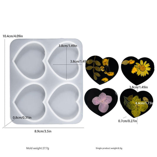 4cavity heart keychain mold