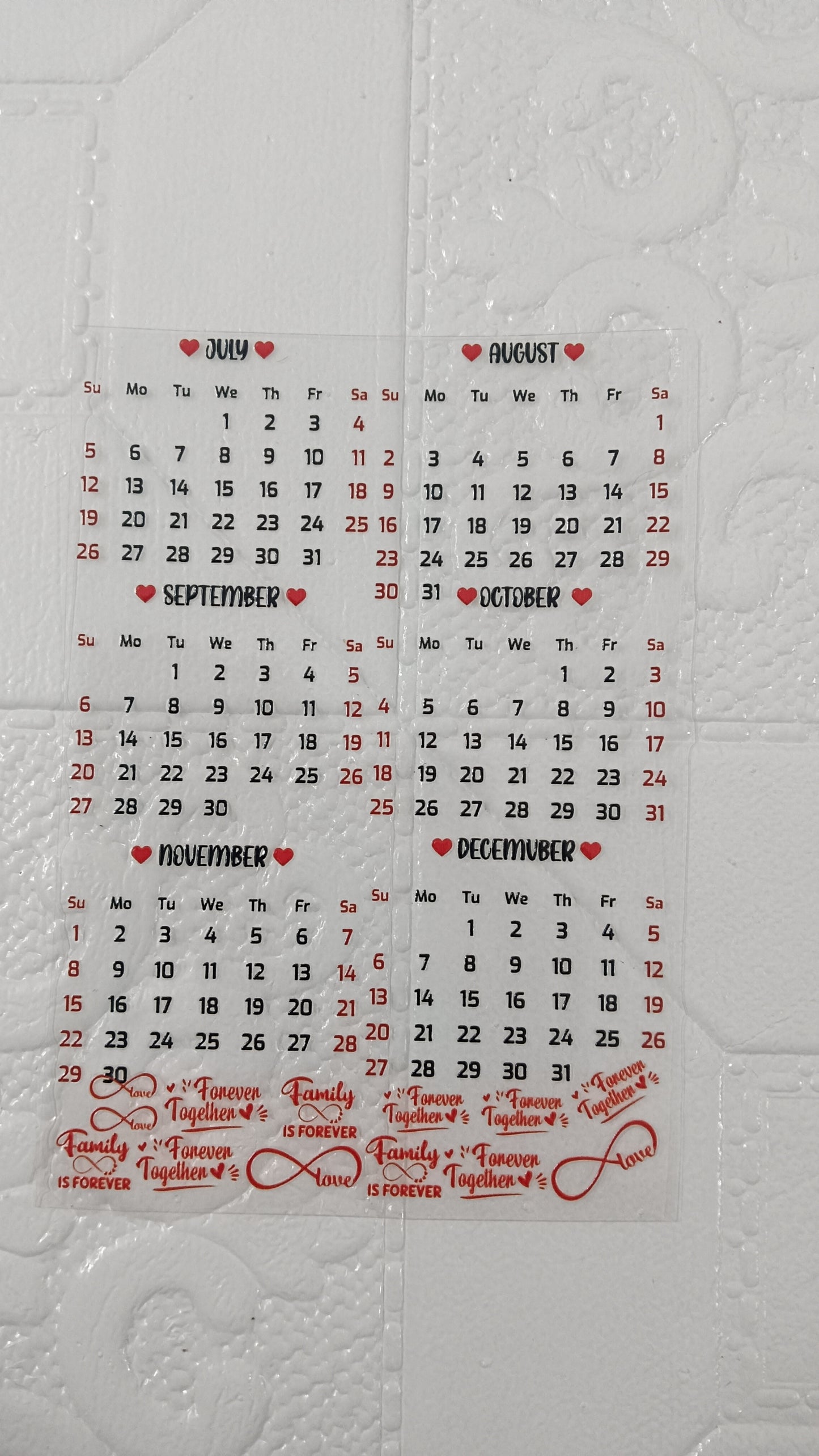 Calendar sticker sheet